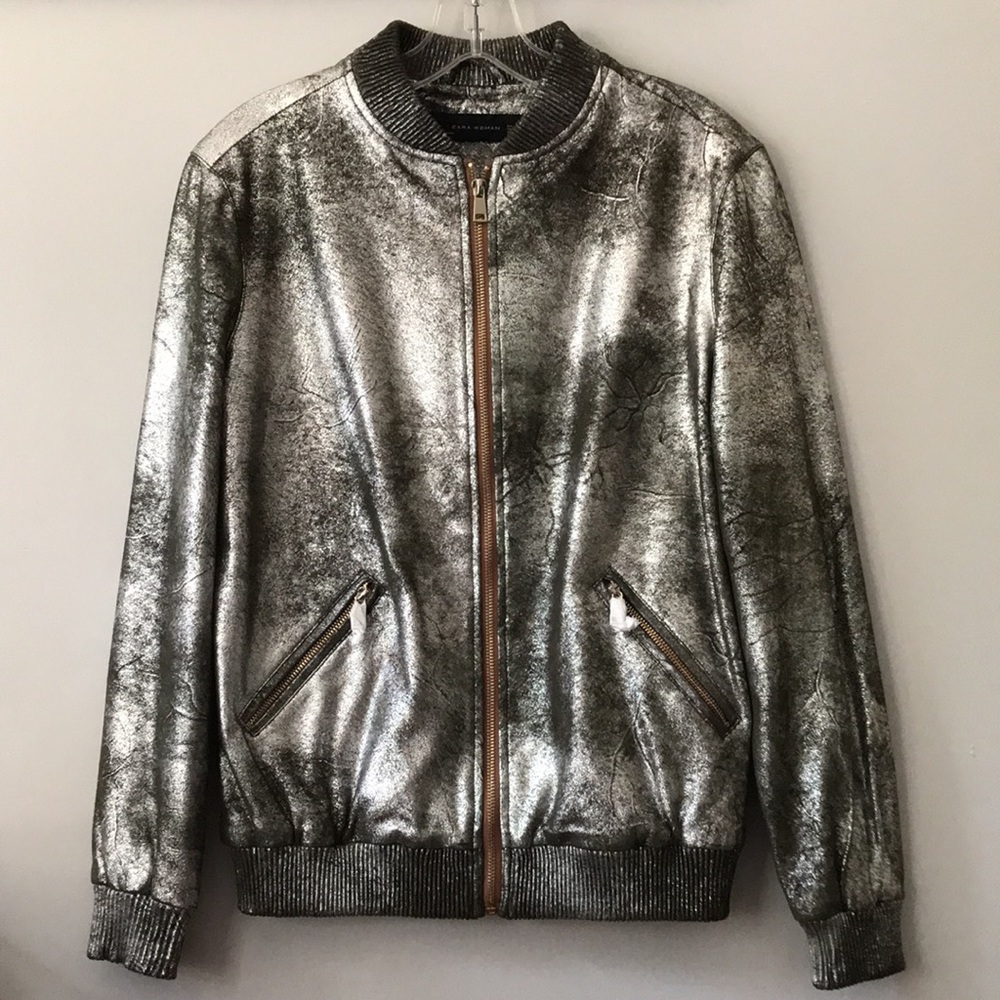 Zara metallic faux suede bomber jacket S - Picture 2 of 13